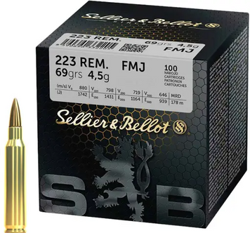Патрон Sellier & Bellot кал. 223 Rem пуля FMJ масса 4.5 г/ 69 гр