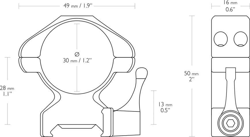 Кільця швидкознімні Hawke Precision Steel. d - 30 мм. High. Weaver/Picatinny